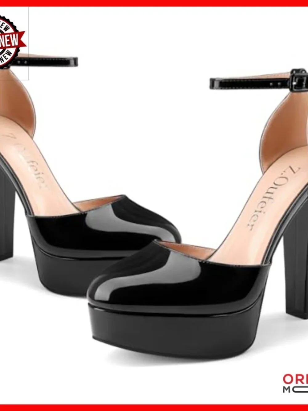 Platform Chunky Heels Patent Leather Ankle Strap 5 Inch Block Heel Pumps